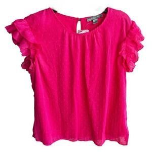 By Design Bright Pink flowy textured ruffle cap sleeves sheer metallic NWT XL